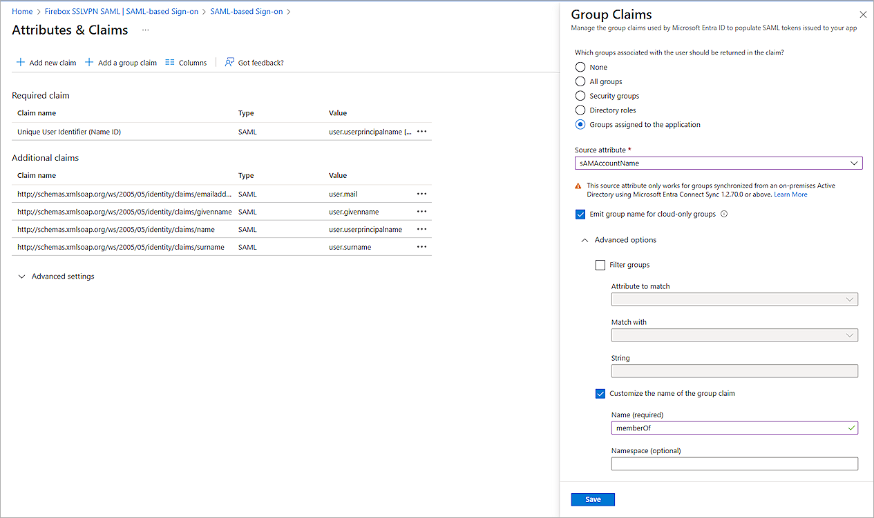 Screenshot of Entra ID, Azure SAML app setup 7
